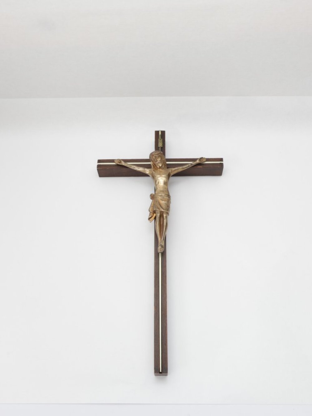 Vintage Wooden Wall Crucifix Cross Brass Corpus Jesus